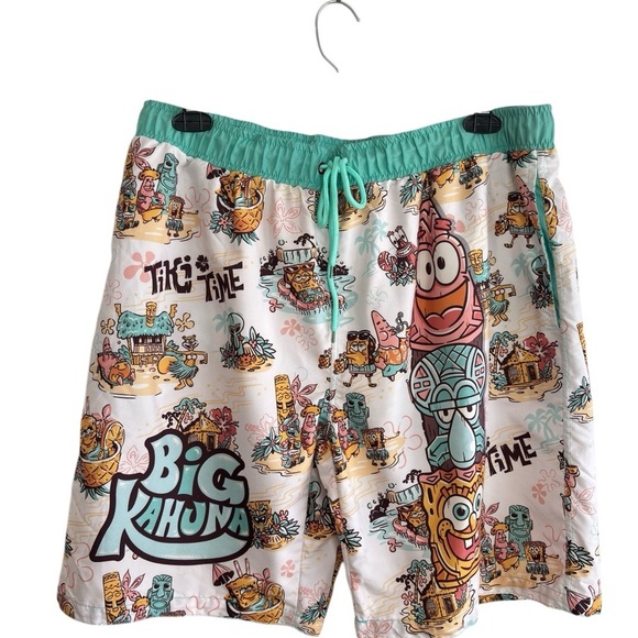 Sponge Bob Square Pants Swim Suit Trunks Shorts XL Big Kahjna Tiki Time Bar NEW! - Picture 1 of 15